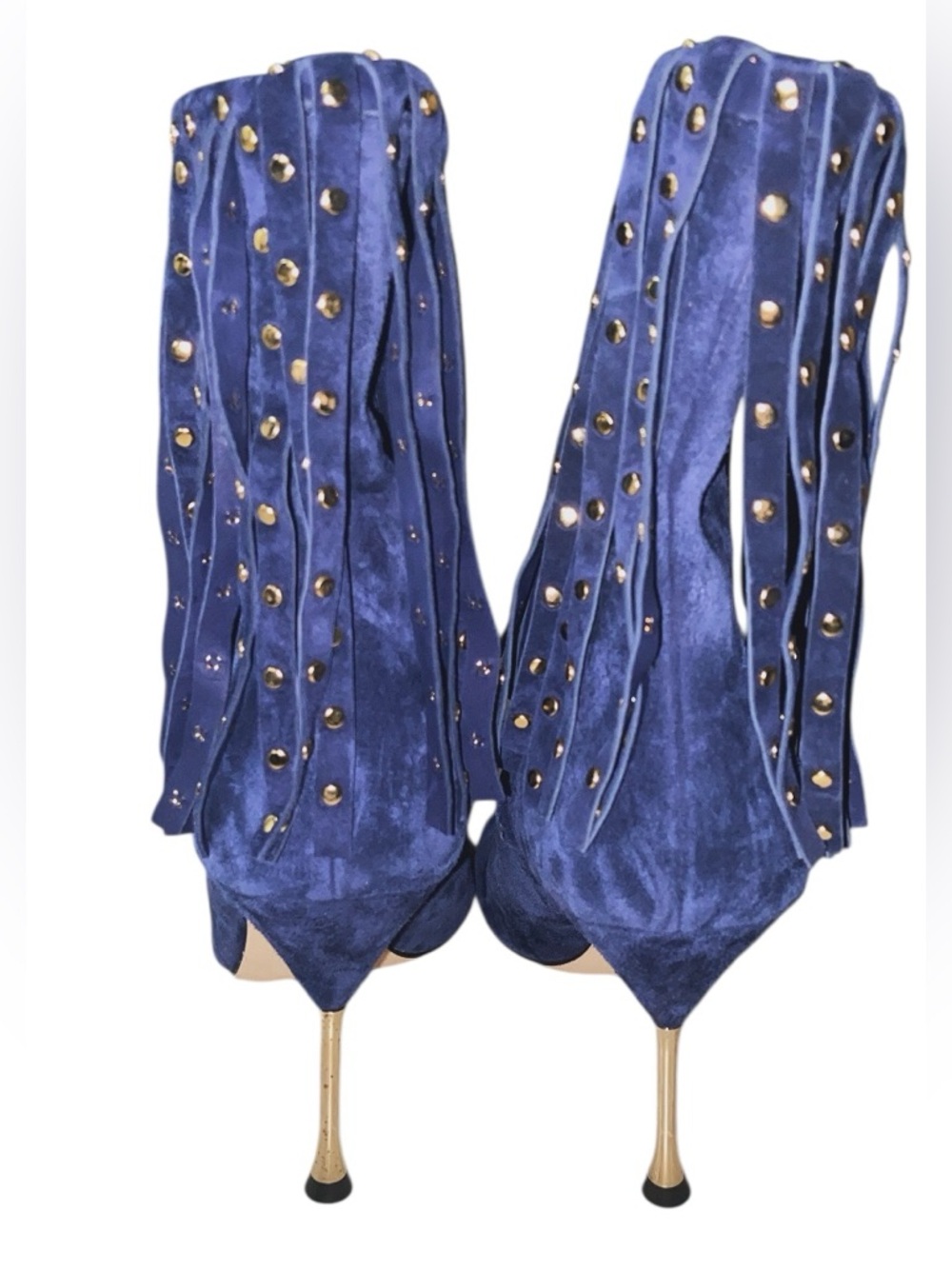 NWOB Brian Atwood royal blue suede peep-toe booties size 39 1/2 - Picture 4 of 8